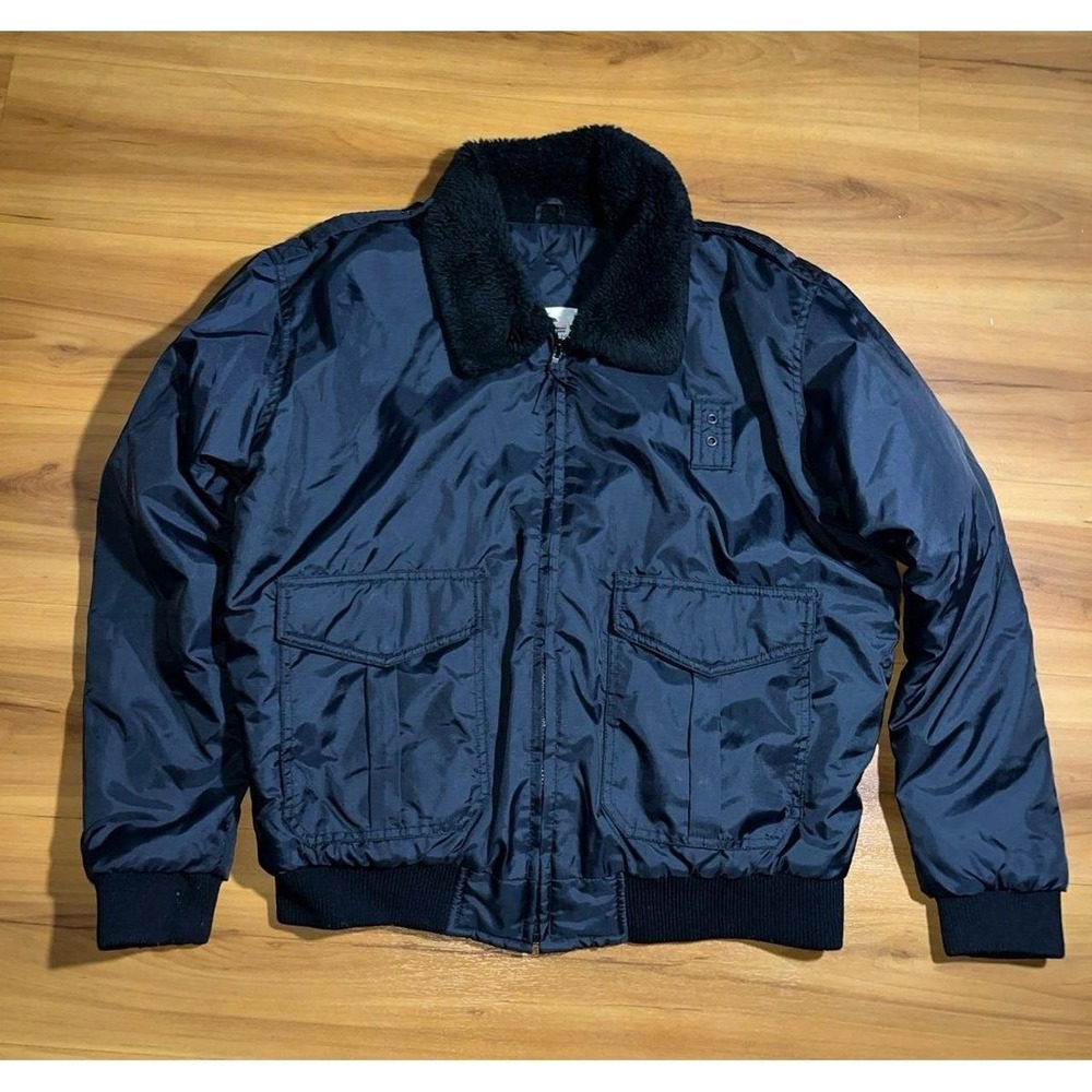 Mens Vintage Image First Full Zip Sherpa Collar Navy Bomber Flight Jacket